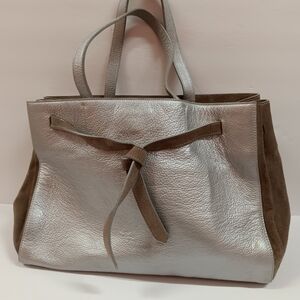 Alberta Di Canio Leather & Suede Tote Metallic Silver Tote Bag Purse